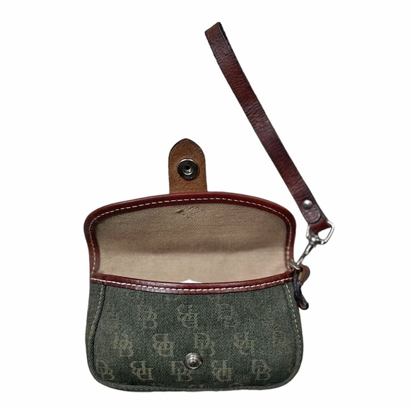 Dooney & Bourke Olive Green Signature Fabric w/Brown Leather Trim Wristlet - Picture 3 of 8